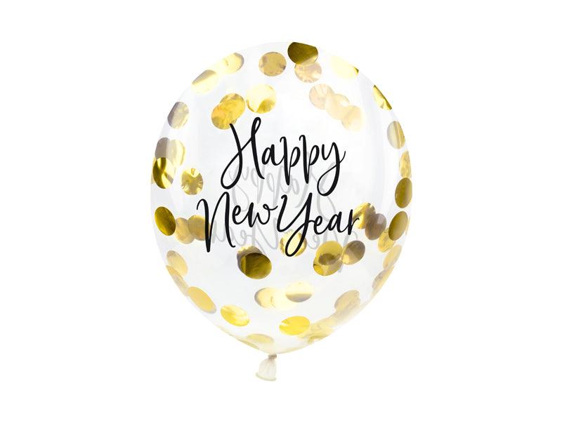 Luftballons mit Konfetti - Happy New Year, 27cm, gold (1 VPE / 3 Stk.) - FeierGlanz