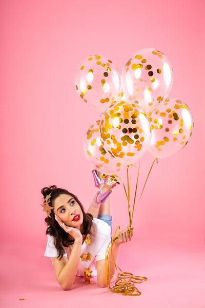 Luftballons mit Konfetti - Happy New Year, 27cm, gold (1 VPE / 3 Stk.) - FeierGlanz
