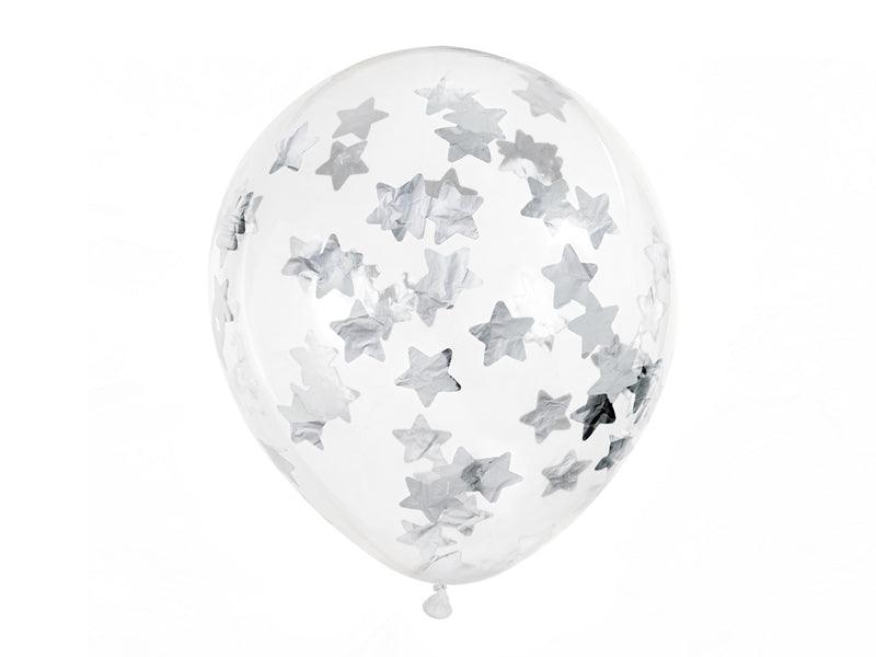 Konfetti-Ballons - Sterne, 30cm, silber (1 VPE / 6 Stk.) - FeierGlanz