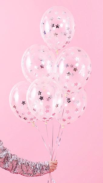 Konfetti-Ballons - Sterne, 30cm, silber (1 VPE / 6 Stk.) - FeierGlanz