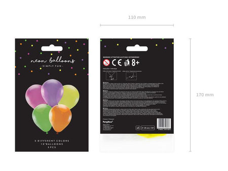 Neon-Luftballons 25cm, mix (1 VPE / 5 Stk.) - FeierGlanz