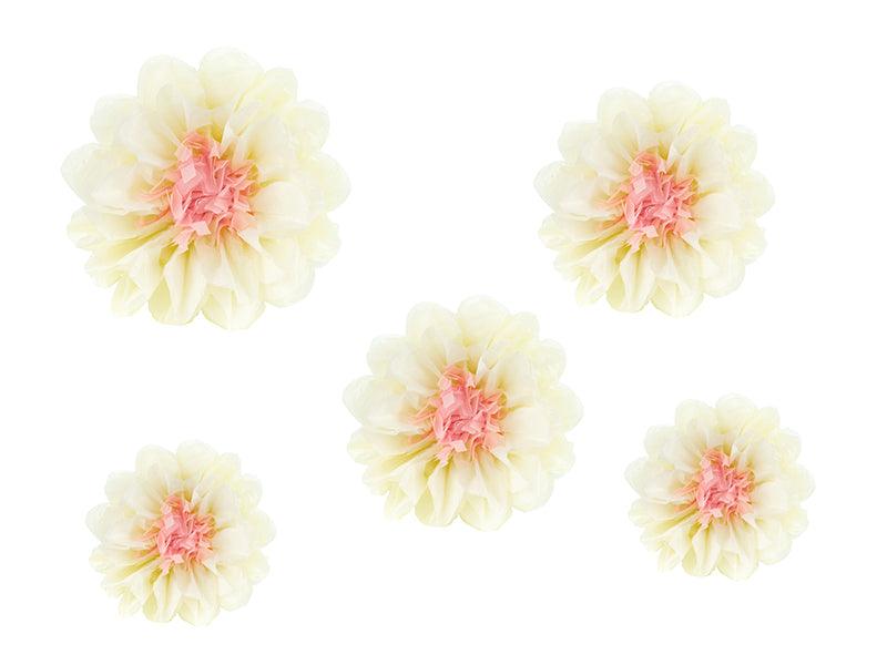 Dekoration aus Seidenpapier Blumen, cremefarben, 30-20 cm (1 VPE / 5 Stk.) - FeierGlanz