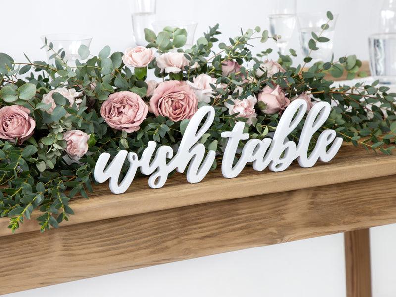 Holzaufschrift Wish table, weiß, 40x10cm - FeierGlanz