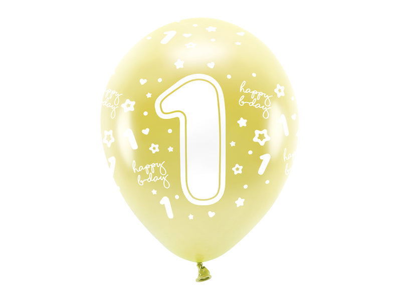 Eco Ballons 33 cm, Zahlen (zur Auswahl), golden (1 VPE / 6 Stk.) - FeierGlanz