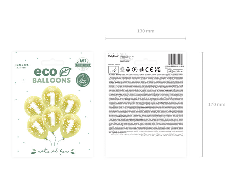 Eco Ballons 33 cm, Zahlen (zur Auswahl), golden (1 VPE / 6 Stk.) - FeierGlanz