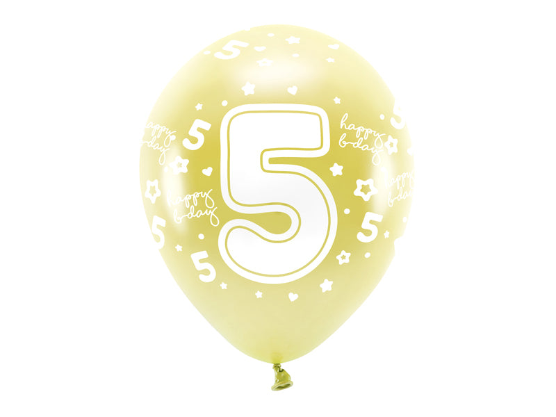 Eco Ballons 33 cm, Zahlen (zur Auswahl), golden (1 VPE / 6 Stk.) - FeierGlanz