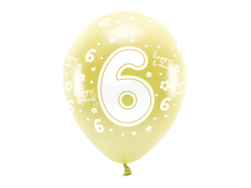 Eco Ballons 33 cm, Zahlen (zur Auswahl), golden (1 VPE / 6 Stk.) - FeierGlanz
