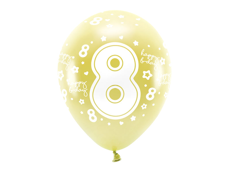 Eco Ballons 33 cm, Zahlen (zur Auswahl), golden (1 VPE / 6 Stk.) - FeierGlanz