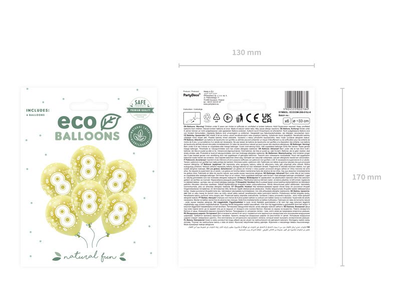 Eco Ballons 33 cm, Zahlen (zur Auswahl), golden (1 VPE / 6 Stk.) - FeierGlanz