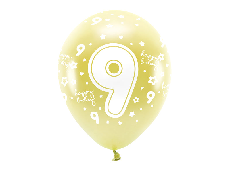Eco Ballons 33 cm, Zahlen (zur Auswahl), golden (1 VPE / 6 Stk.) - FeierGlanz