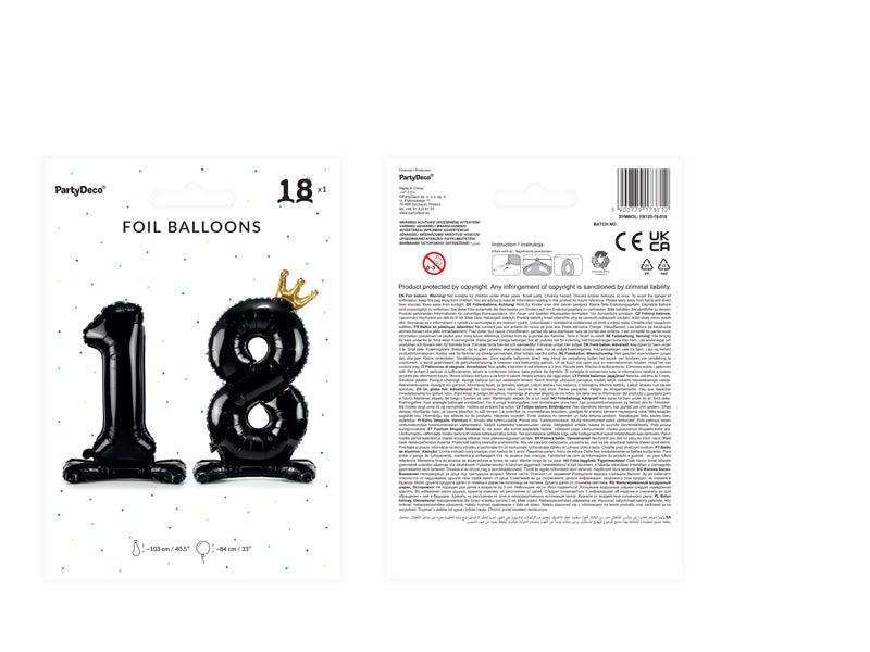 Stehender Folienballon Zahl ''18'', 84 cm, schwarz - FeierGlanz