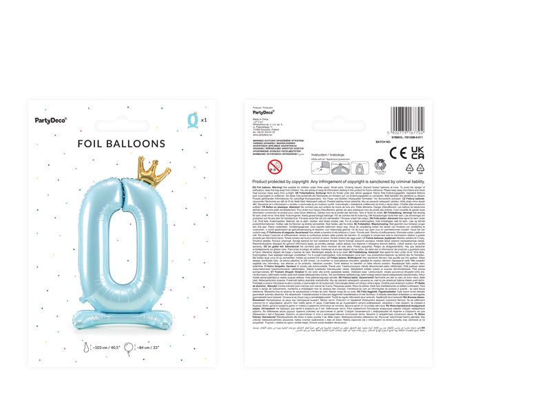Stehender Folienballon Zahl (zur Auswahl) mit Krone, 84 cm, Hellblau - FeierGlanz