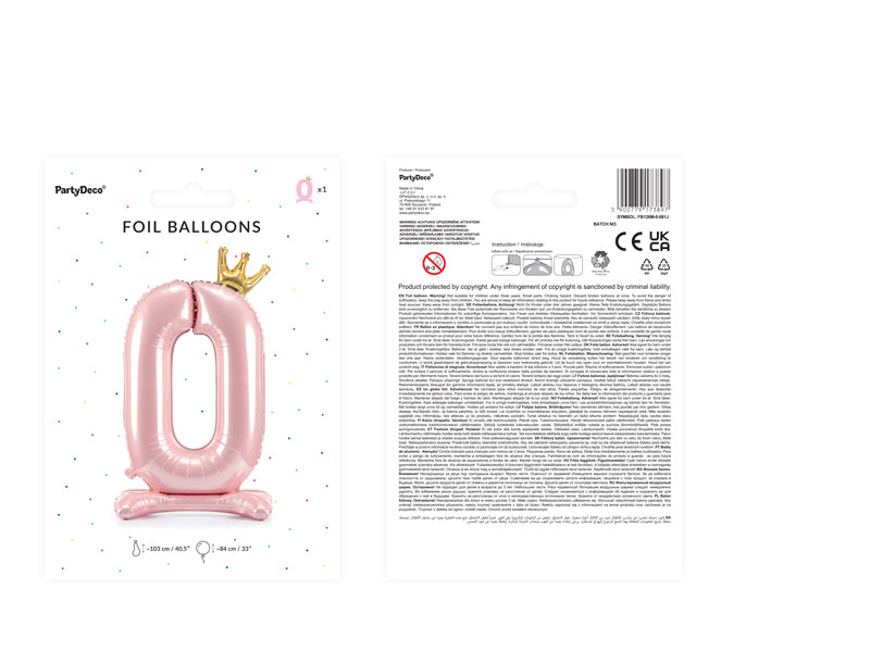 Stehender Folienballon Zahl (zur Auswahl) mit Krone, 84 cm, Hellrosa - FeierGlanz