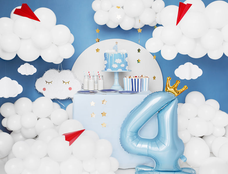 Stehender Folienballon Zahl (zur Auswahl) mit Krone, 84 cm, Hellblau - FeierGlanz