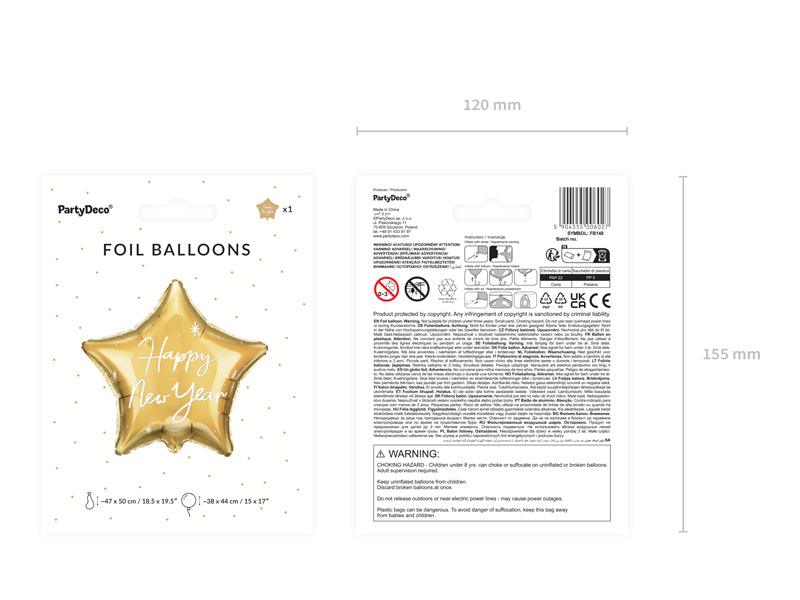 Folienballon Stern Happy New Year, 47x50 cm, gold - FeierGlanz