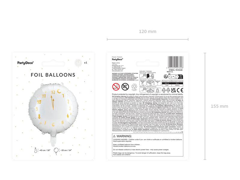 Folienballon Uhr, 45 cm, weiß - FeierGlanz