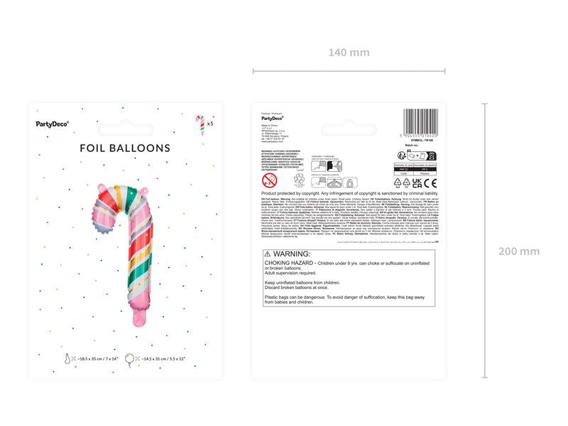 Folienballon Zuckerstange, 18.5x35 cm, Mix (1 VPE / 5 Stk.) - FeierGlanz