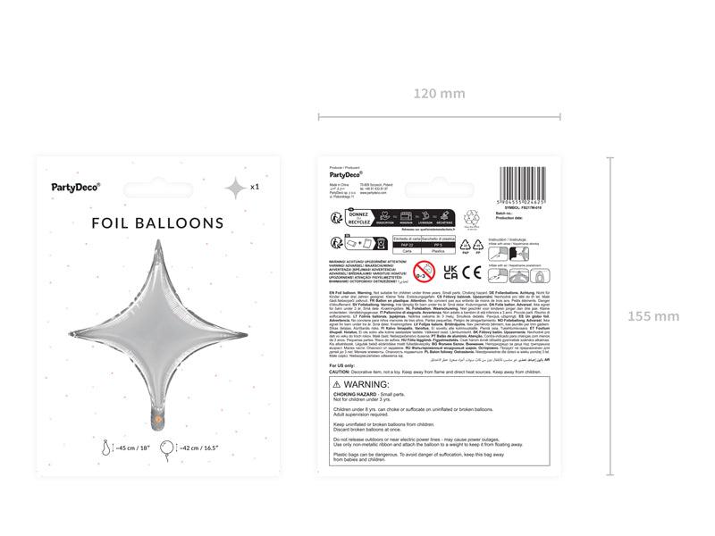 Folienballon 4 Spitzen Stern, 45 cm, Silber - FeierGlanz