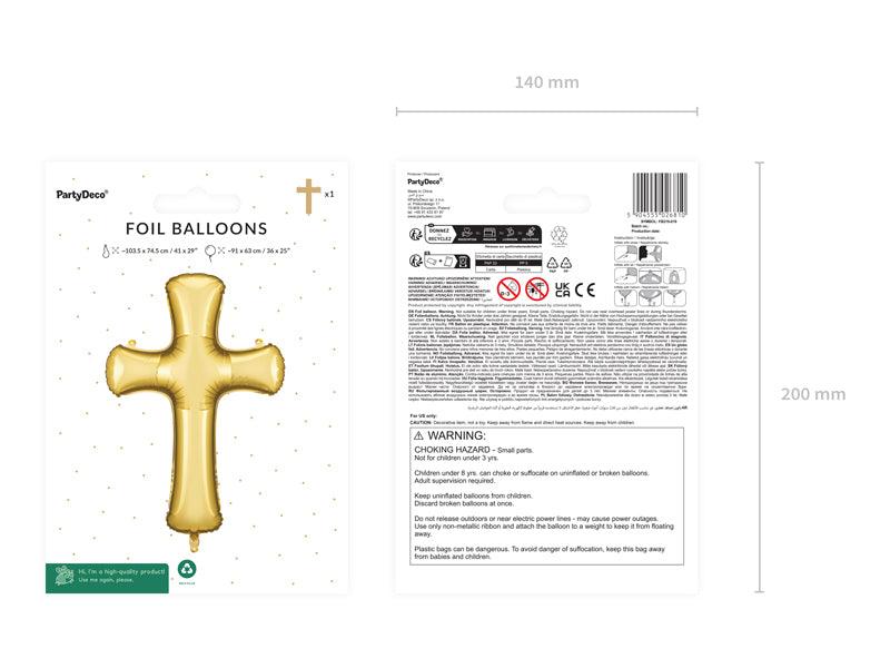 Folienballon Kreuz, 103.5x74.5 cm, Gold - FeierGlanz