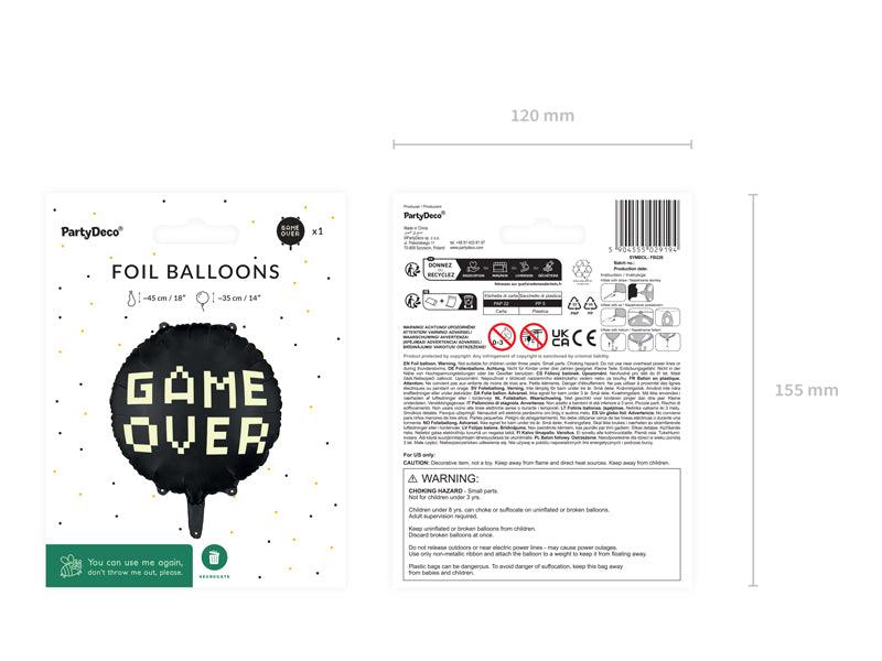 Folienballon Game over, 45 cm, Schwarz - FeierGlanz
