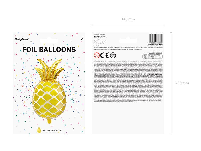 Folien-Luftballon Ananas, in Goldfarbe, 38x63cm - FeierGlanz