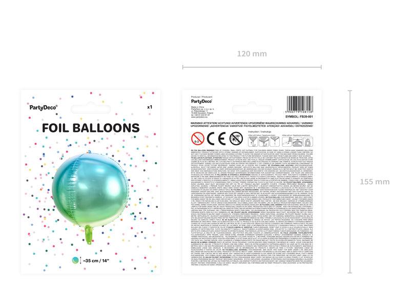 Folienballon Kugel ombre, blau-grün, 35cm - FeierGlanz