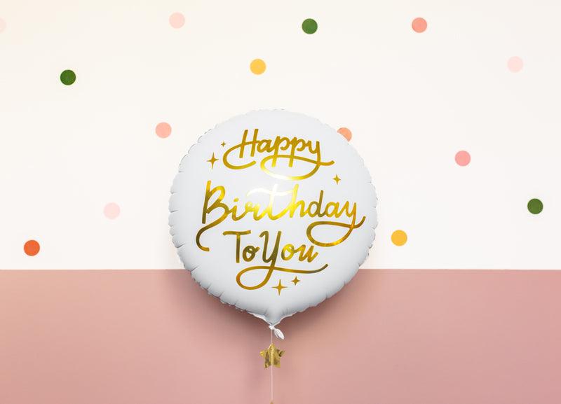 Folienballon Happy Birthday To You, 35cm, weiß - FeierGlanz