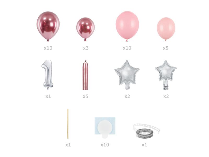 Strauß mit Luftballons - Ziffer ''1'', rosa, 90x140cm - FeierGlanz