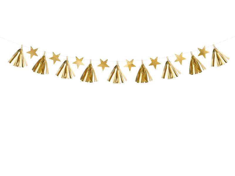 Papiergirlande Sterne, gold, 1,3m - FeierGlanz