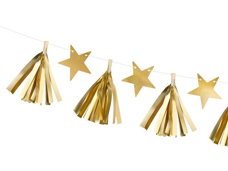 Papiergirlande Sterne, gold, 1,3m - FeierGlanz