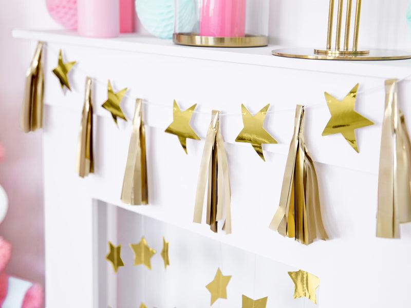 Papiergirlande Sterne, gold, 1,3m - FeierGlanz