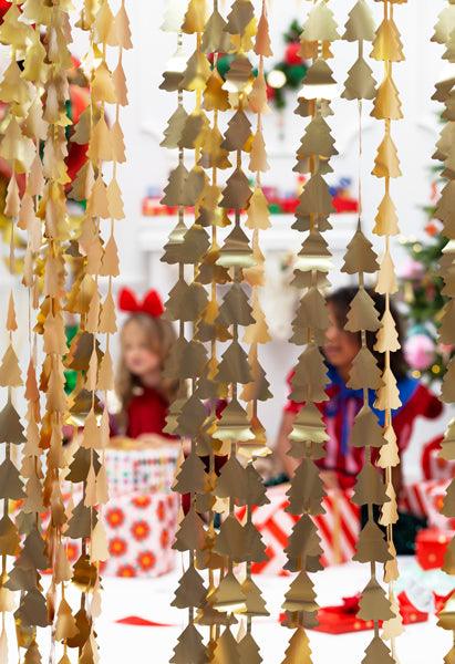 Vorhang - Girlande Weihnachtsbäume, gold, 100x245cm - FeierGlanz