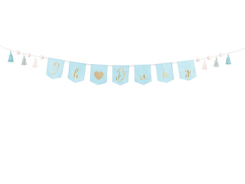 Banner Oh Baby mit Quasten, 2.5 m, himmelblau - FeierGlanz