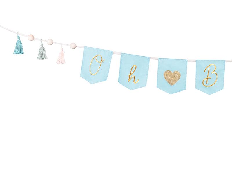 Banner Oh Baby mit Quasten, 2.5 m, himmelblau - FeierGlanz