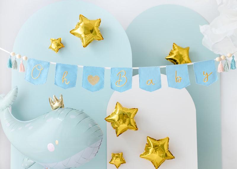 Banner Oh Baby mit Quasten, 2.5 m, himmelblau - FeierGlanz