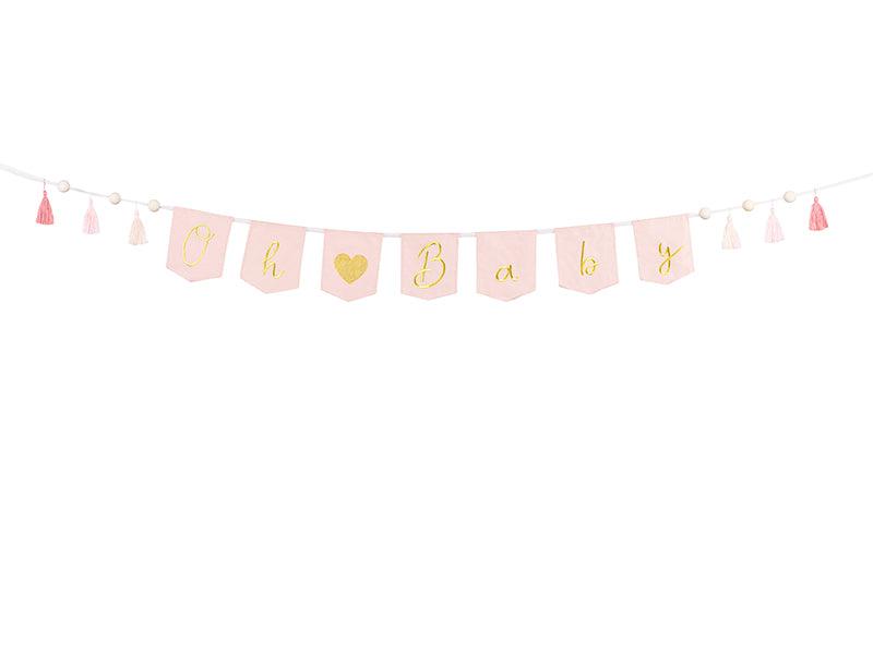 Banner Oh Baby mit Quasten, 2.5 m, hellrosa - FeierGlanz