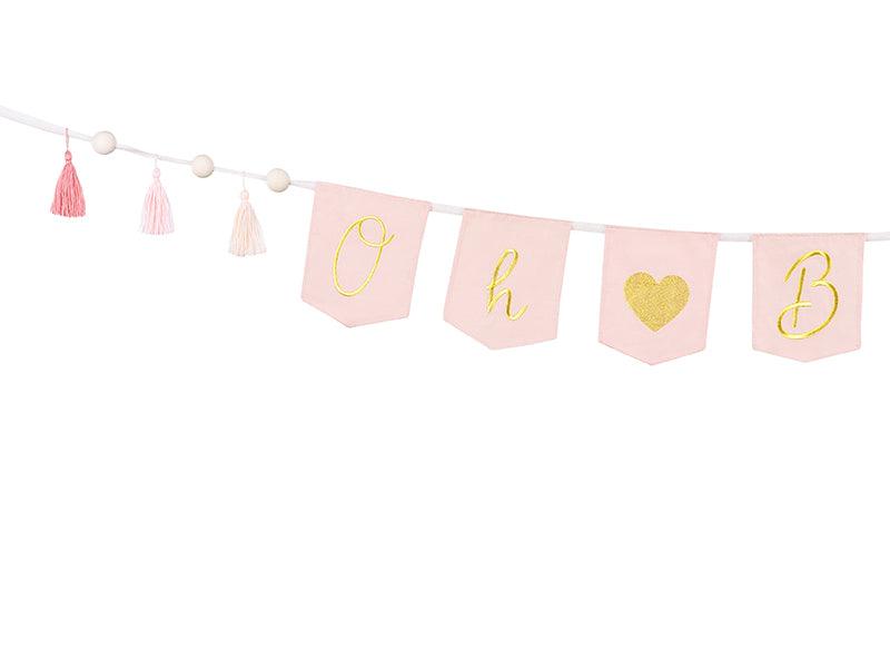 Banner Oh Baby mit Quasten, 2.5 m, hellrosa - FeierGlanz