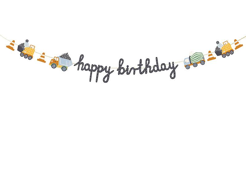 Banner Happy birthday Baufahrzeuge, 2 m, Mix - FeierGlanz