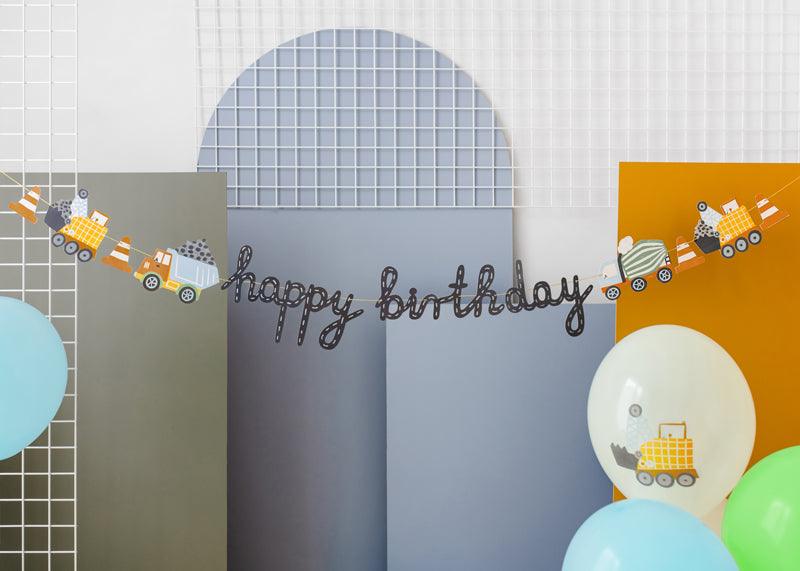 Banner Happy birthday Baufahrzeuge, 2 m, Mix - FeierGlanz