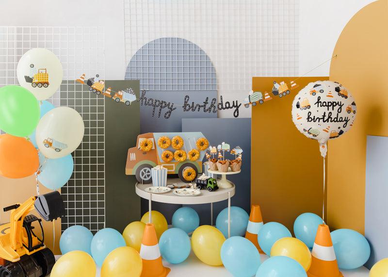 Banner Happy birthday Baufahrzeuge, 2 m, Mix - FeierGlanz