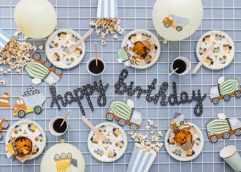 Banner Happy birthday Baufahrzeuge, 2 m, Mix - FeierGlanz