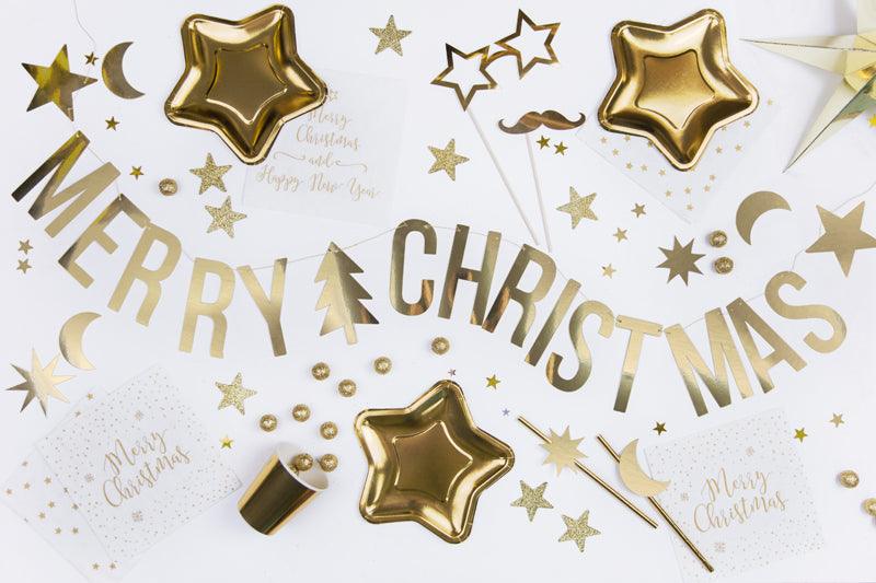 Banner Merry Christmas, in Goldfarbe, 10, 5x150cm - FeierGlanz