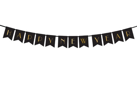 Banner Happy New Year, in Schwarz, 15 x 170 cm - FeierGlanz