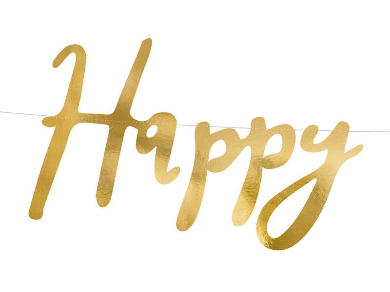 Banner Happy Birthday, gold, 16,5x62cm - FeierGlanz
