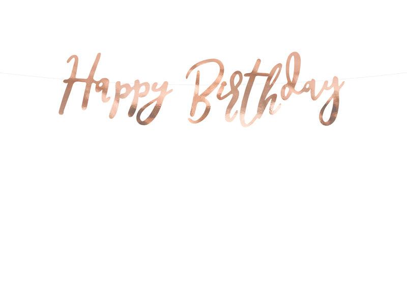 Banner Happy Birthday, roségold, 16,5x62cm - FeierGlanz
