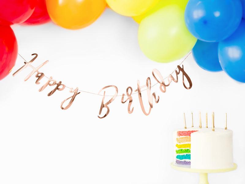 Banner Happy Birthday, roségold, 16,5x62cm - FeierGlanz