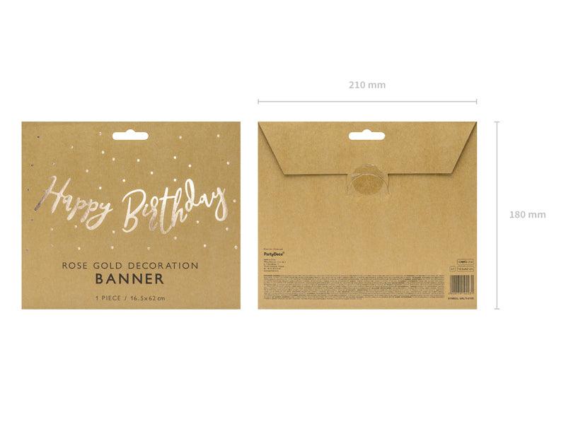 Banner Happy Birthday, roségold, 16,5x62cm - FeierGlanz