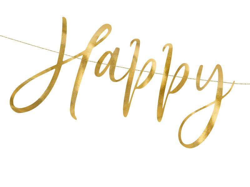 Banner Happy New Year, gold, 66x18cm - FeierGlanz