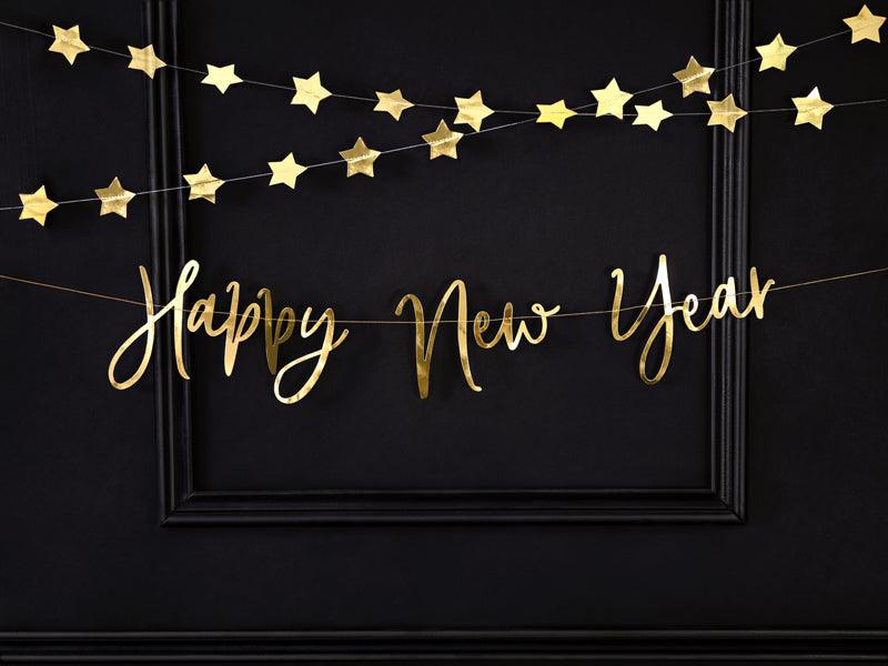 Banner Happy New Year, gold, 66x18cm - FeierGlanz