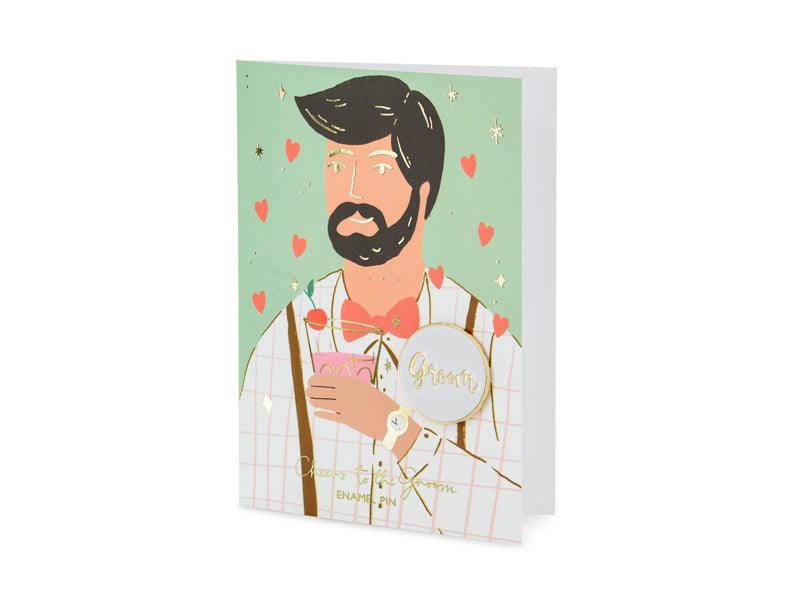 Karte mit Anstecker für die Groom, 10,5x15 cm - FeierGlanz